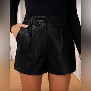Women's Black Textured High-Waist Shorts